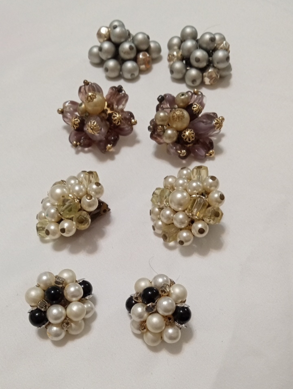 Cluster Pearl and Bead Clip-On Earrings - Assorted Colors